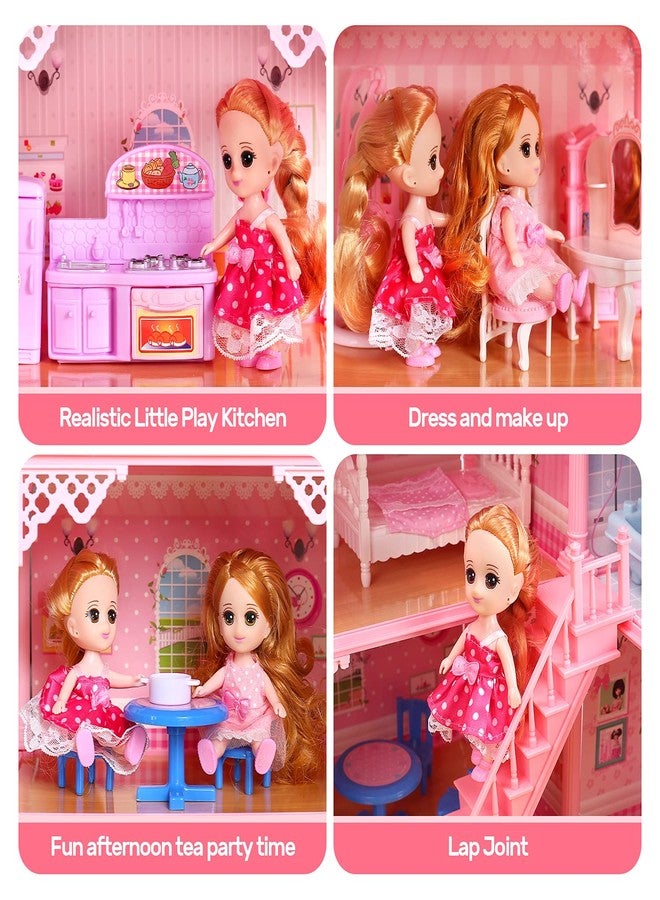 Cute Stone Dollhouse, Doll Dream House with Flashing Lights, Pretend Play Toddler Dollhouse Sets with 2 Dolls, Furniture, 8 Rooms and Doll Accessories, Creative Gift for Girls, L32 xH23 - Image 4